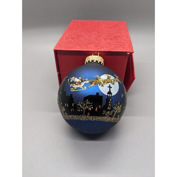 Christmas Ornament Krebs City Skyline Santas Flight Glass Blue Ball Bulb Scene - Picture 2 of 9